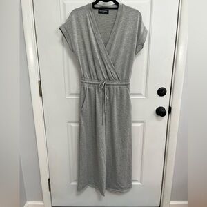 Kittenish gray jumpsuit sweats comfy wrap front‎ drawstring wide leg small